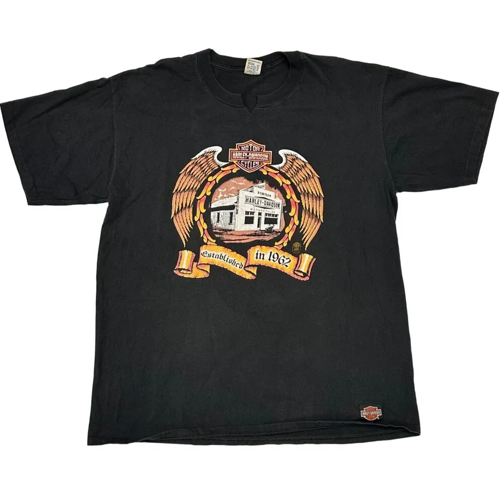 Vintage 80s Harley Davidson Robison Daytona Beach Black XXL Single Stitch Tee - Picture 2 of 12